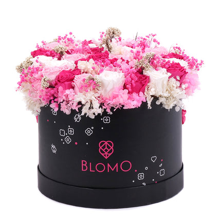 In eterno čierny BLOMO box "L" preparované ruže, hortenzia a gypsophila