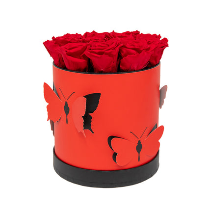 In eterno červený okrúhly box motýle "S" 13 červených ruží