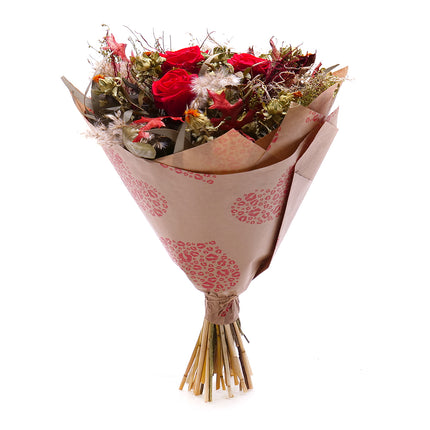 Irigo sušená kytica preparované červené ruže carthamus