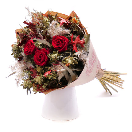 Irigo sušená kytica preparované červené ruže carthamus