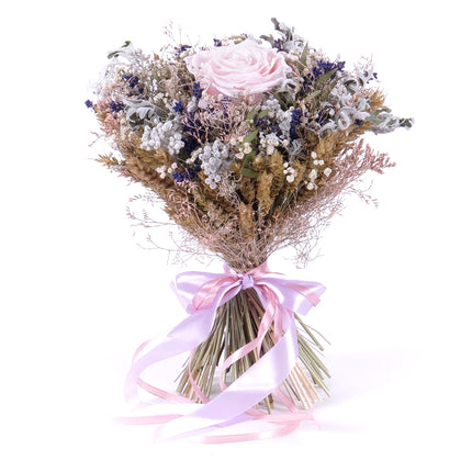 Irigo sušená kytica preparovaná ružová ruža a Freixenet