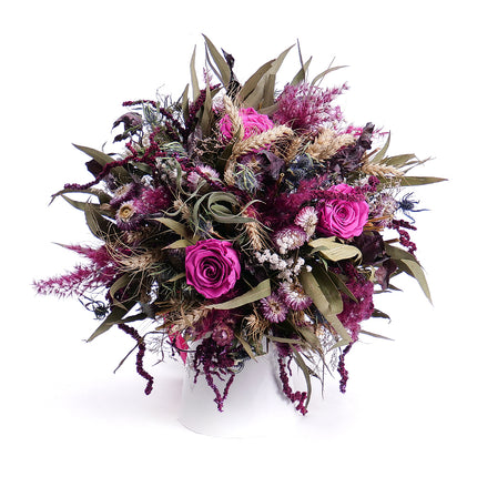 Irigo sušená kytica preparované cyklamenové ruže stuha