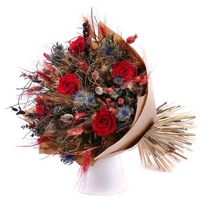 Irigo sušená kytica preparované červené ruže Monalisa