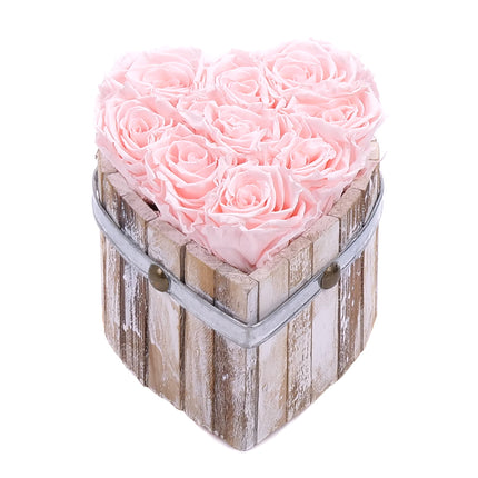 In eterno drevené srdce 9 ruží Monalisa Baby Pink