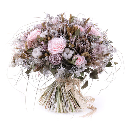 Irigo sušená kytica preparované svetloružové ruže