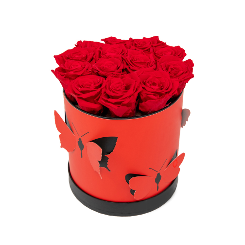 In eterno červený okrúhly box motýle "S" 13 červených ruží