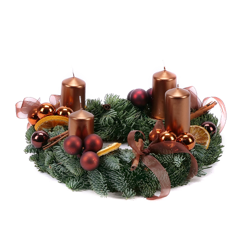 Adventný veniec zo živej čačiny medený