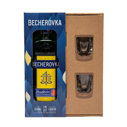 Becherovka, 38%, 0,7 l s pohárikmi