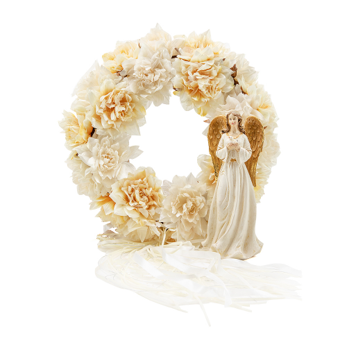 Irigo umelý veniec bielo krémové kvety s anjelom