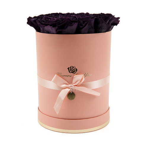 In eterno marhuľový okrúhly box 16 fialových ruží