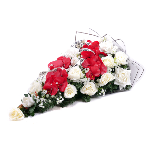 Irigo smútočná kytica červené a biele kvety