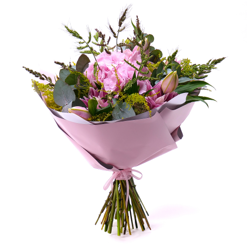 Sweet pink hydrangea and pink lily