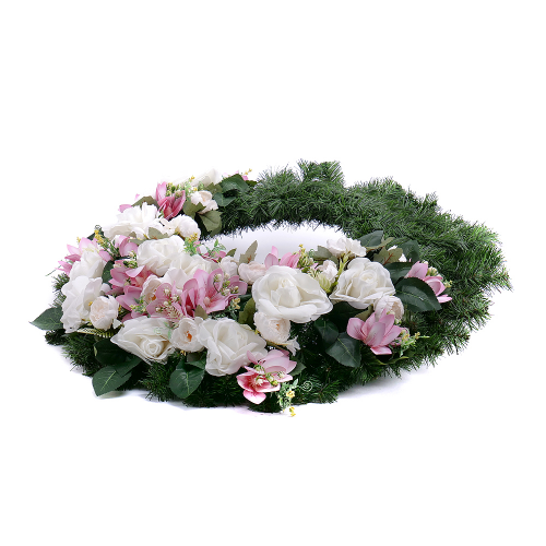 Irigo smútočný veniec ružové a biele kvety