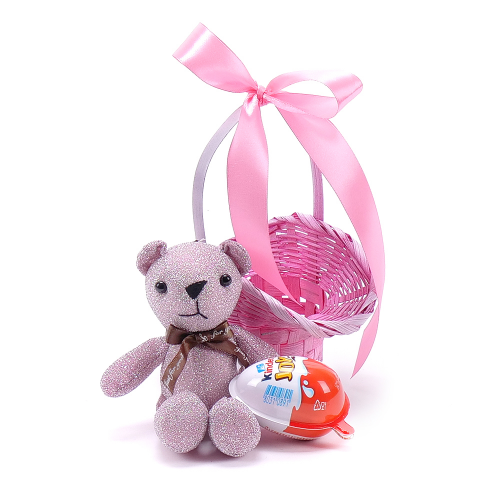 Darčekový mini košík ružový macko