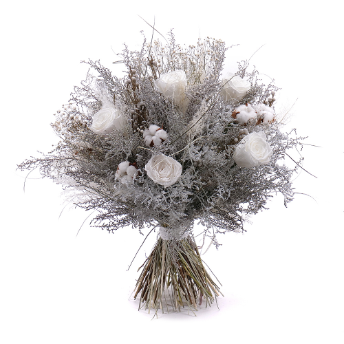Irigo sušená kytica preparované biele ruže monalisa princess