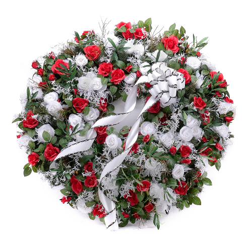 Irigo smútočný veniec biele a červené kvety
