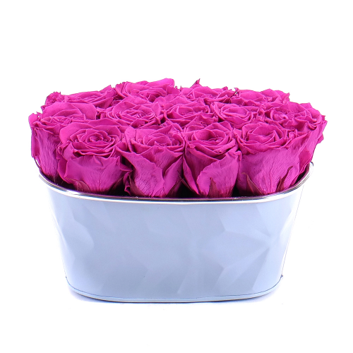In eterno plechový box ovál 13 ruží hot pink