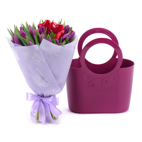 Kvetinová taška Sweet fialové tulipány