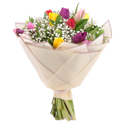 Sweet farebné tulipány a gypsophila