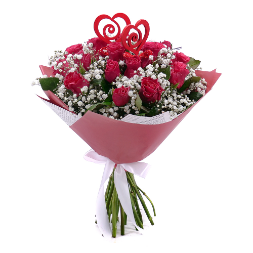 Sweet cyklaménové ruže s gypsophilou a srdiečkami