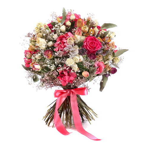 Irigo sušená kytica preparované ruže Monalisa pink framboise