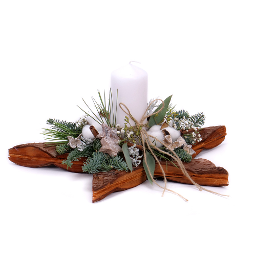 Aranžmán drevená hviezda biela sviečka