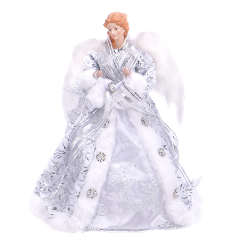 Postavička vianočná anjel L218 40cm strieborný látkový