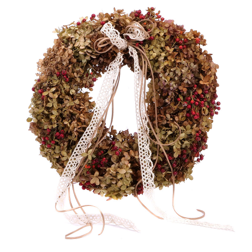 Irigo slamený veniec sušená hortenzia a prírodný materiál