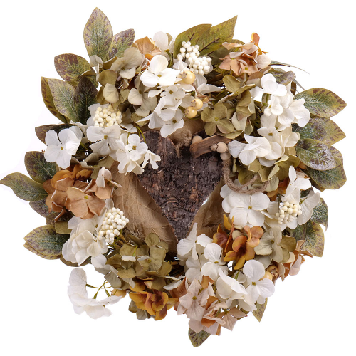 Irigo smútočný veniec biele kvety drevené srdce