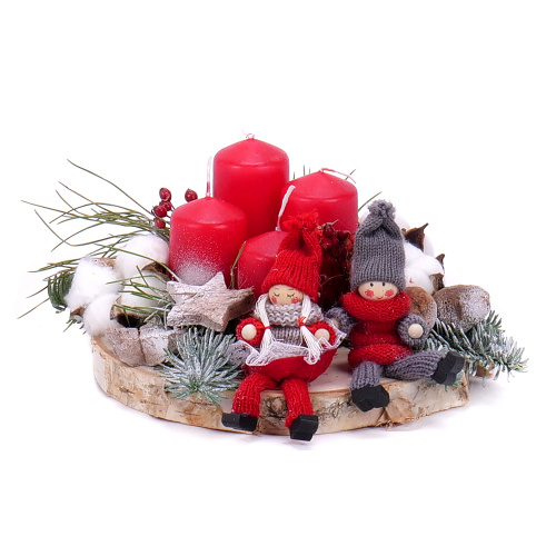 Adventný svietnik na dreve červené sviečky