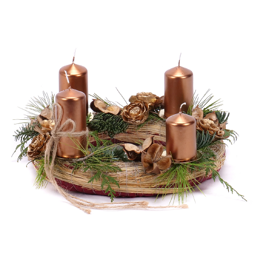 Adventný slamený veniec medené sviečky