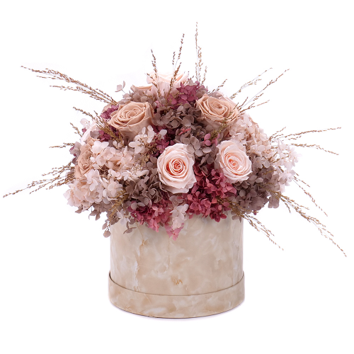 In eterno krémový box preparované ruže a hortenzia