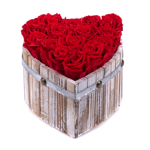 In eterno drevené srdce 15 červených ruží