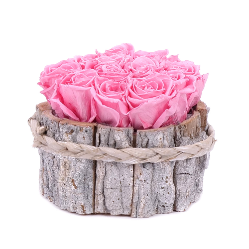 In eterno drevený box 12 ruží Monalisa Madeleine Pink