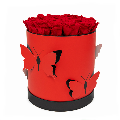In eterno červený okrúhly box motýle "L" 21 červených ruží