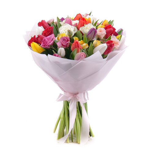 Sweet farebné tulipány a trsové ruže