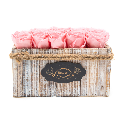 In eterno drevený box 10 ružových ruží
