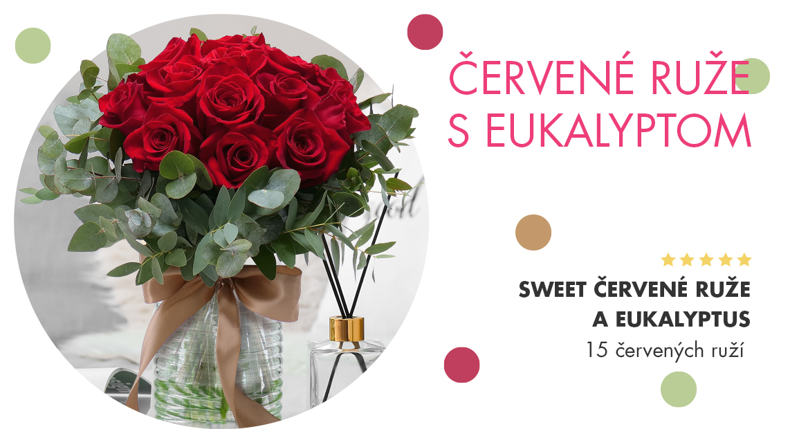 Sweet červené ruže a eukalyptus