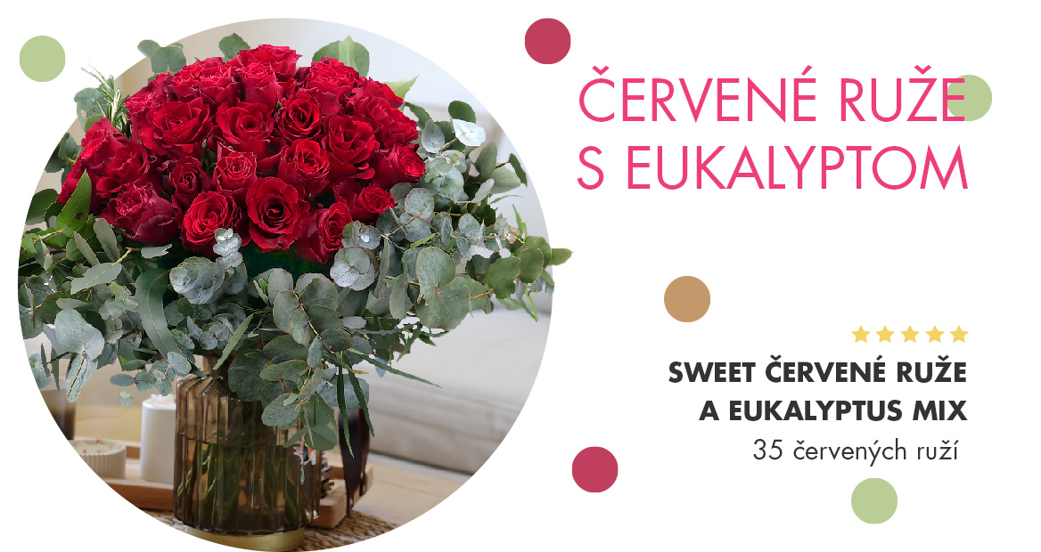 Sweet červené ruže a eukalyptus mix