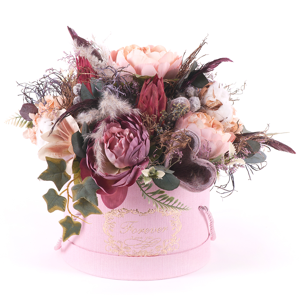 Irigo ružový okrúhly box  "M" ružové kvety