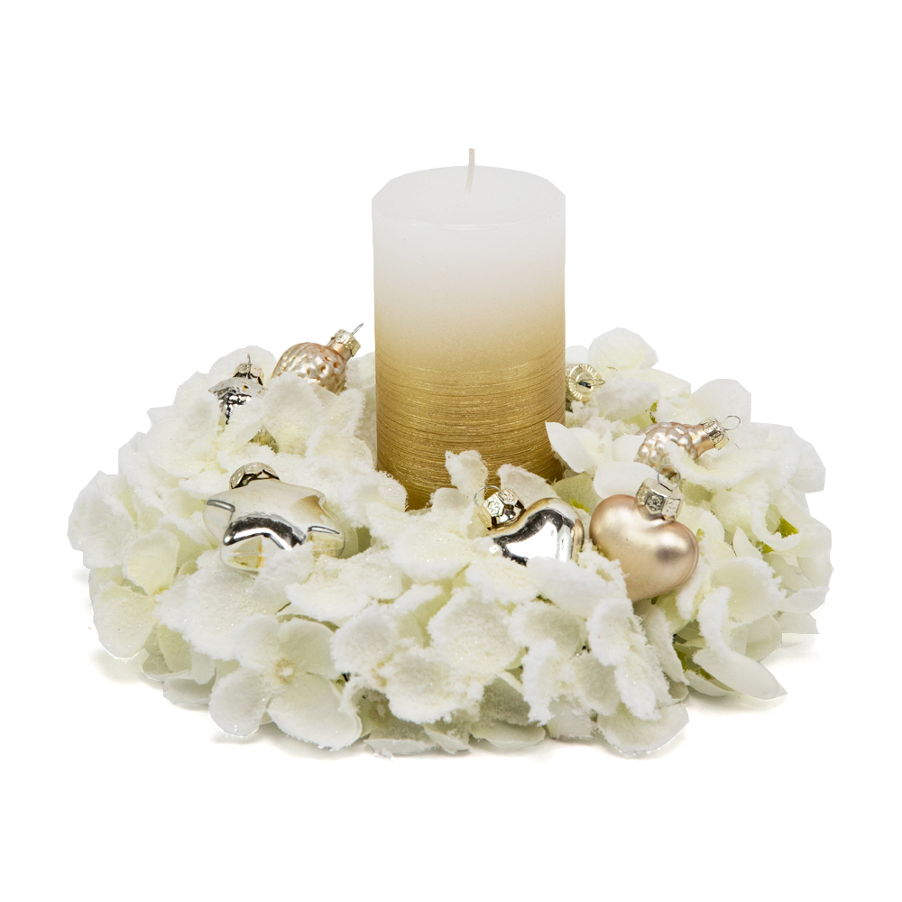 Irigo zasnežený veniec bielo-zlatá sviečka