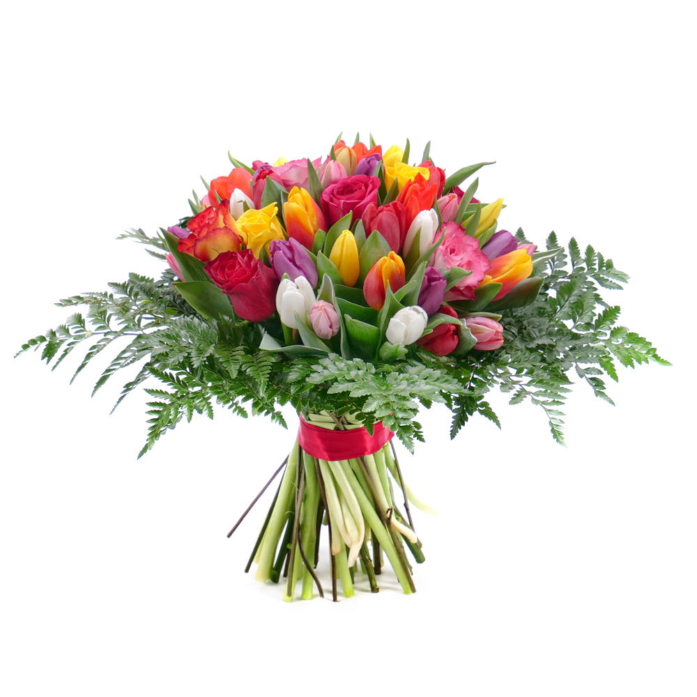 Perla farebné ruže a tulipány