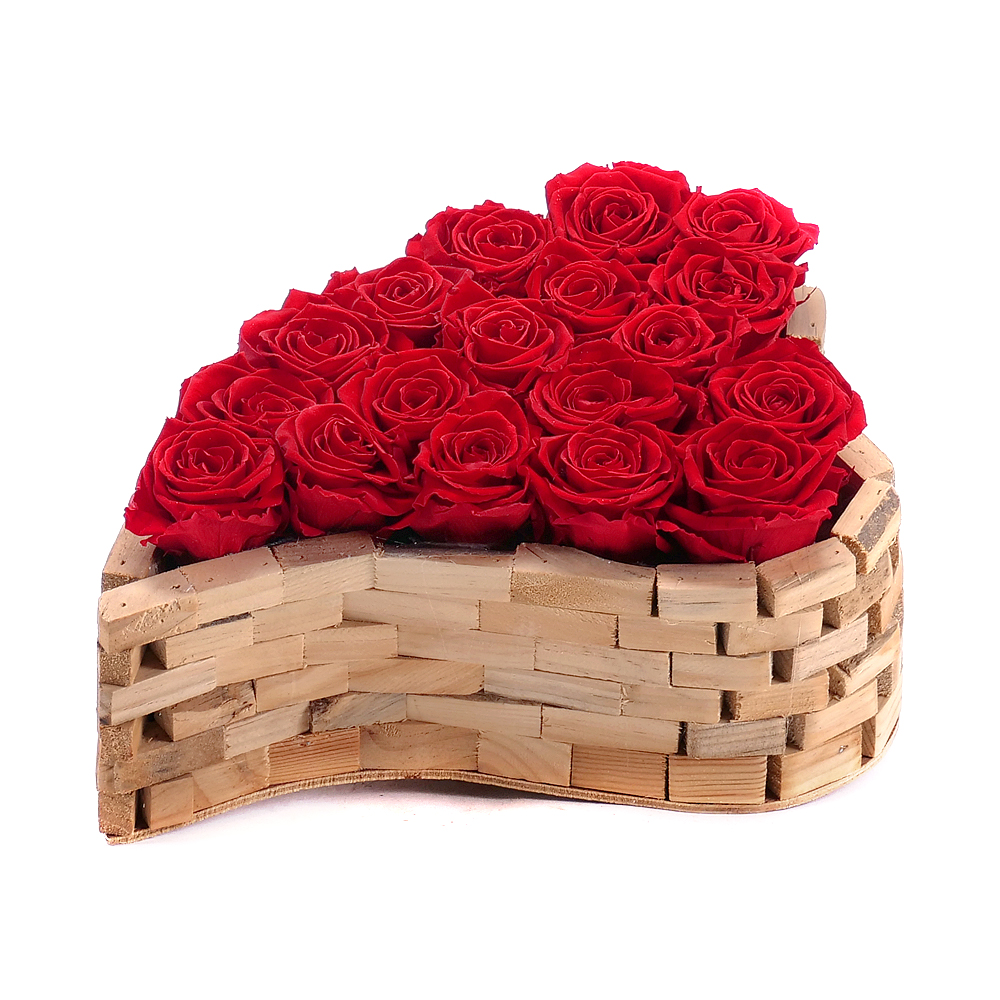 In eterno drevený box srdce 18 červených ruží