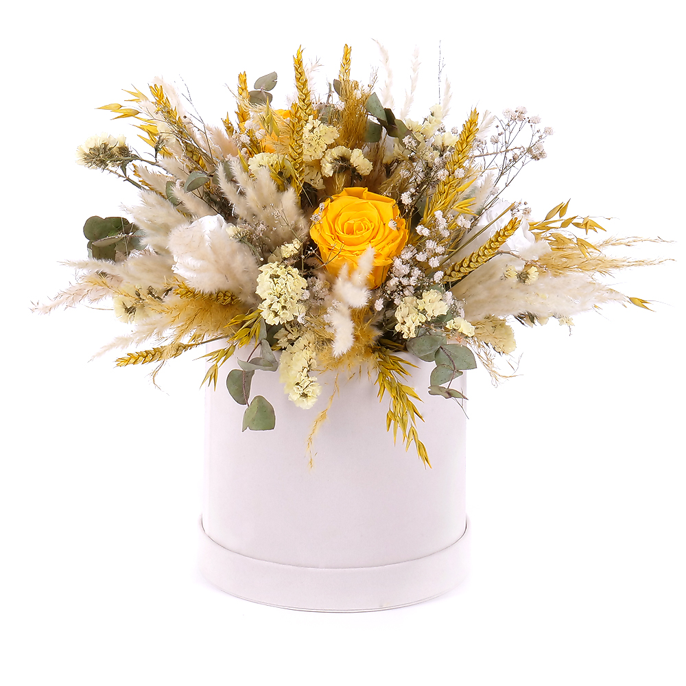 Irigo krémový zamatový box "L" a In eterno žlté a biele ruže