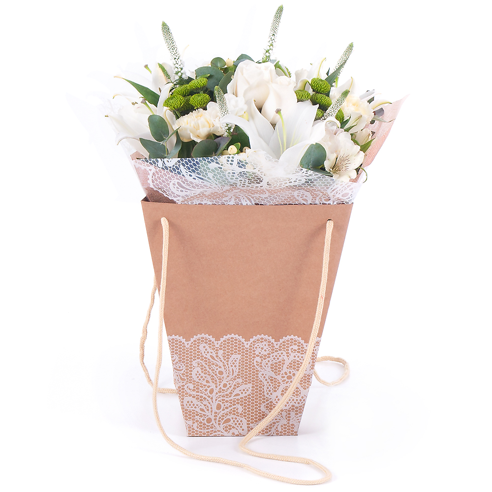 Flower bag biele kvety a zelené santíny