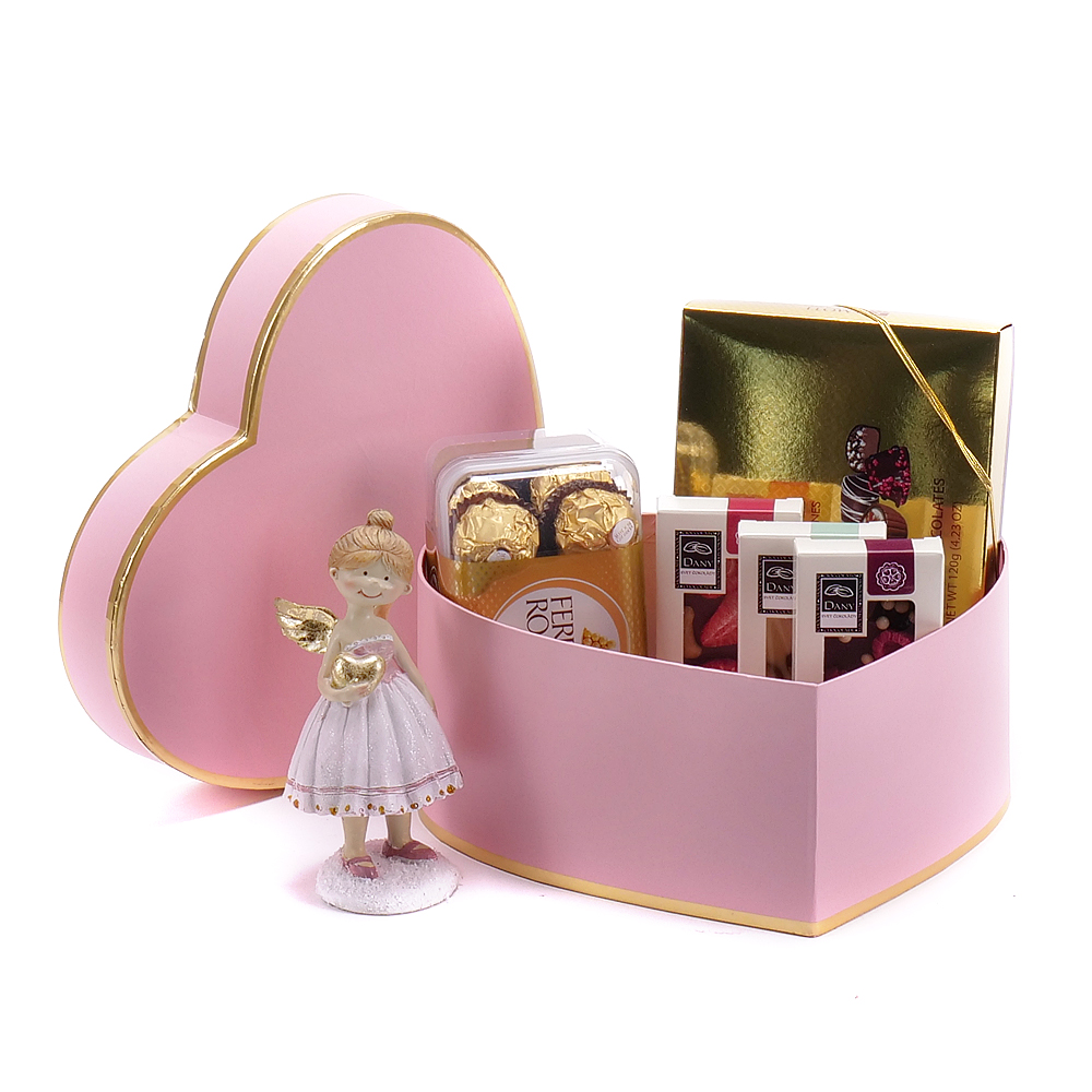 Darčekový ružový box srdce s dekoráciou