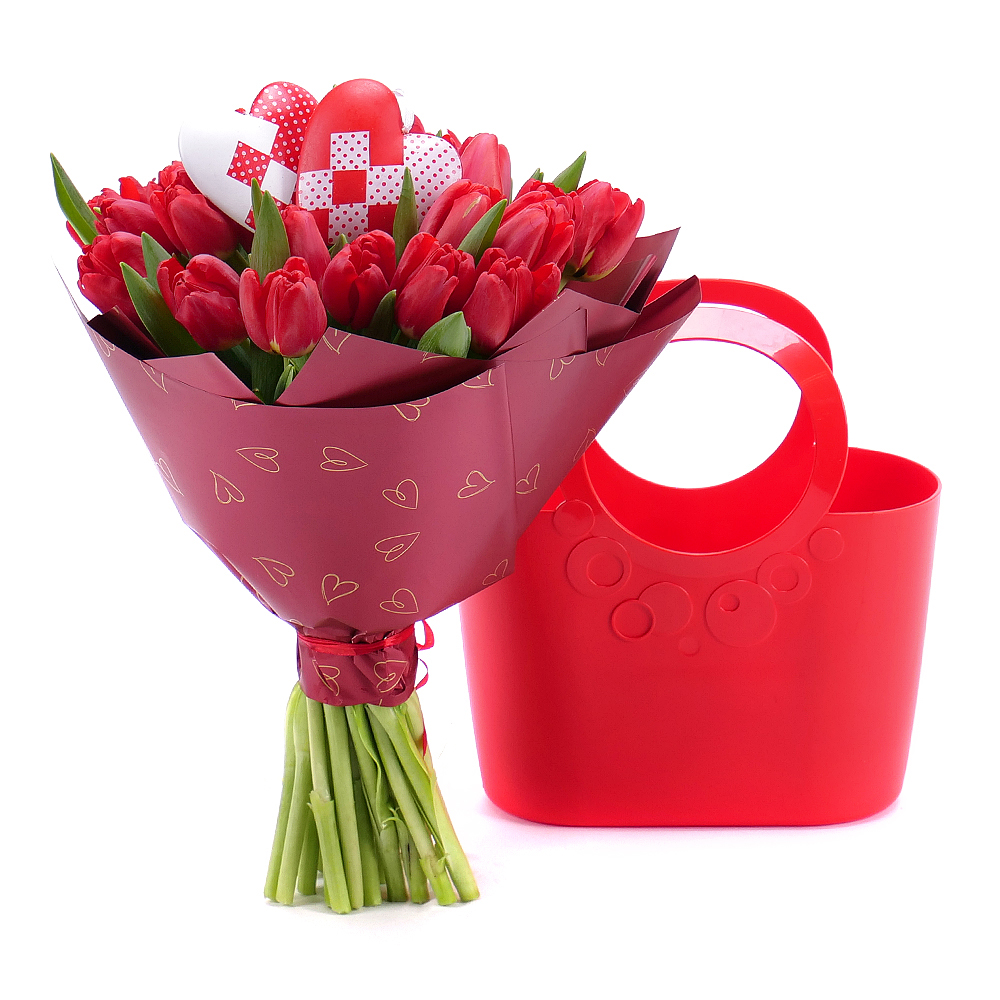 Kvetinová taška Sweet červené tulipány