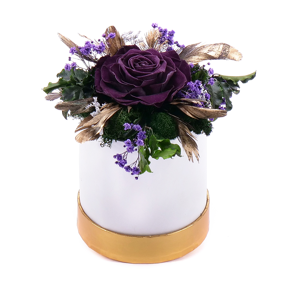 E-shop In eterno biely okrúhly box fialová ruža Magna