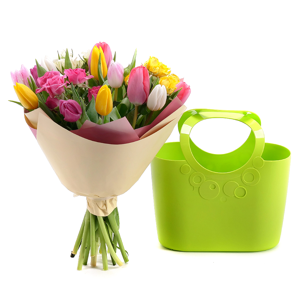 E-shop Kvetinová taška Sweet tulipány a trsové ruže