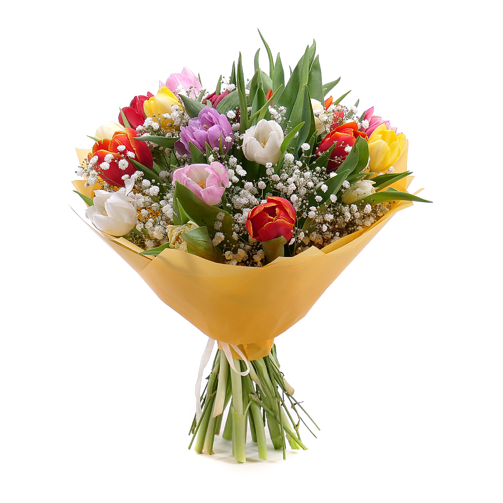 Sweet farebné tulipány a gypsophila